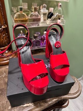 Lamoda Bright Red Patent Platform Slingback Sandals